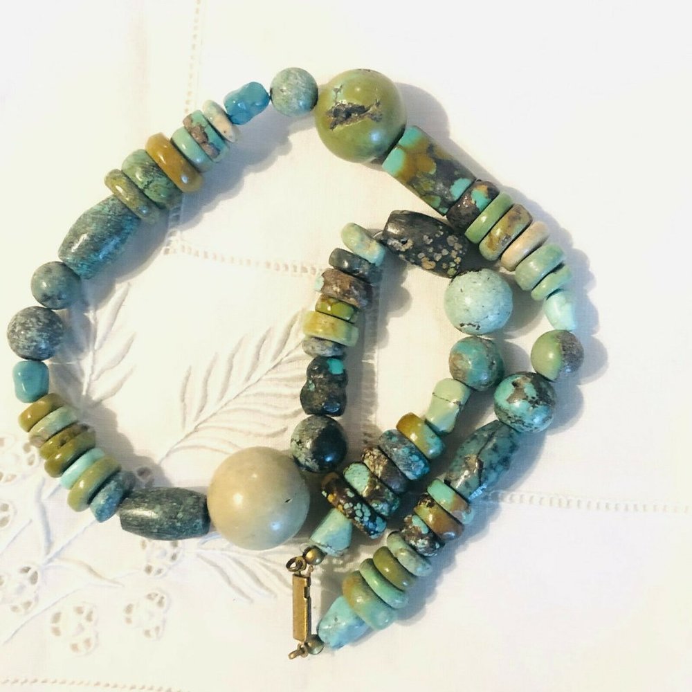 Vintage Sterling Turquoise Bead Necklace Choker